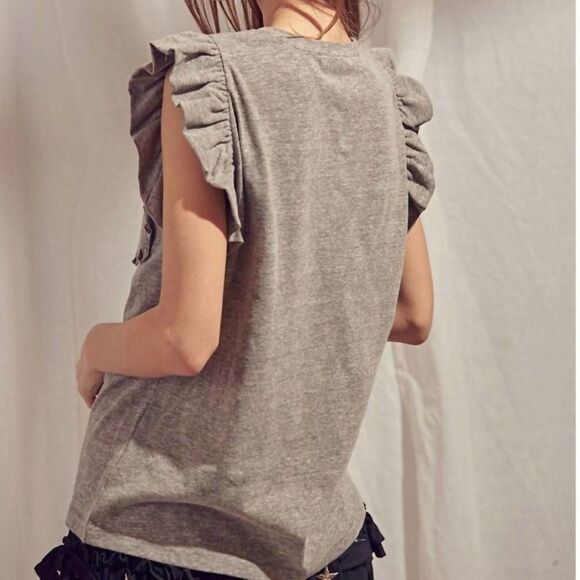 STORIA Paloma Ruffled Top in Heathered Gray Size Small - Picture 3 of 7